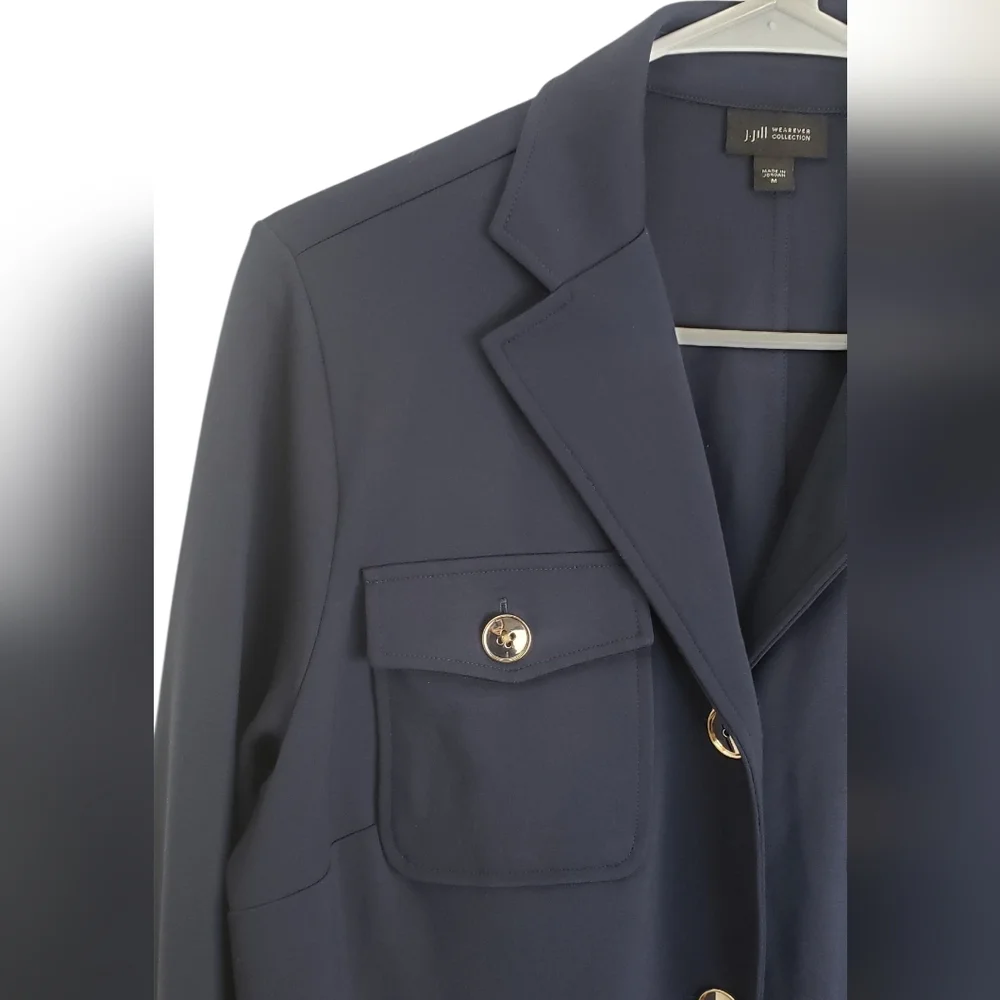 J. Jill Wearever Button Front Jacket Pockets Navy Blue Sz M Career Classic - Picture 6 of 14